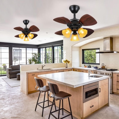 24 in. Small Retro Farmhouse Ceiling Fan with Remote, Indoor Rustic Low Profile Ceiling Fan Light