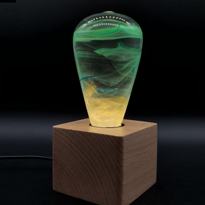 Green Table Lamp EP Light with Resin Wood Base for Home TableTop Deor Birthday Gift Party Holiday