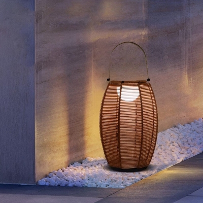 Solar-Powered Outdoor Lawn Light with Portable Handle, IP65 Waterproof Rattan Lampshade, Fast Charging, Rust-Resistant Metal Holder for Pathways Gardens