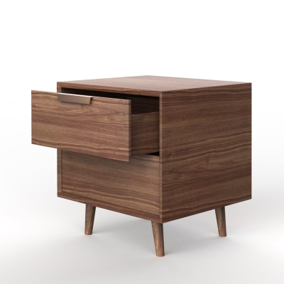 Solid Pine Wood Mid-Century 2 Drawer Nightstand