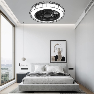 20 in. Modern Ceiling Fan with Light and Remote, Dimmable Flush Mount Low Profile LED Fan Light, Black Bladeless Ceiling Fan for Bedroom Living Room