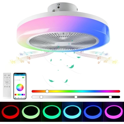 20 in. RGB Ceiling Fans with Lights for Kids Room, Dimmable LED Enclosed Ceiling Fan with Remote APP Control, Modern Flush Mount Ceiling Fan without Blades