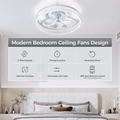 20 in. Smart Ceiling Fan without Blades for Bedroom Kids Room, Modern White Low Profile Flush Mount Ceiling Fan with Light and Remote