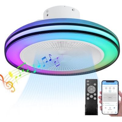 Bladeless Ceiling Fan, Enclosed Ceiling Fan with Light, RGB Ceiling Fan with APP Control and Music Speaker, Low Profile Ceiling Fan for Bedroom Living Room