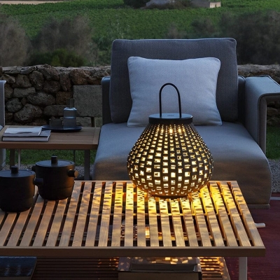 Portable Rattan Outdoor Lawn Lamp with USB Charging, Aluminum Core, and Versatile Handle Design for Garden, Patio, and Camping Use