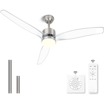 52 in. Brushed Nickel Ceiling Fan with Light and Remote, 3 Reversible Blade LED Ceiling Fan for Living Room Dining Room Bedroom Patio
