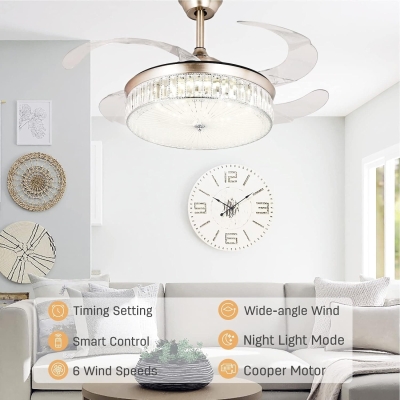 42 in. Modern Bladeless Crystal Chandelier Ceiling Fan, Low Profile Remote Control Ceiling Fan, Brushed Nickel Bedroom Ceiling Fans, Living Room Fan