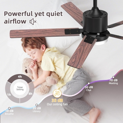 52 in. Bedroom Remote Control Ceiling Fan and Light, Modern Fan for Living Room Kitchen, Black Outdoor Ceiling Fans, Garage Ceiling Fan