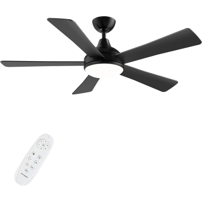 52 in. Black Ceiling Fan with Light and Remote, Reversible Quiet Modern Ceiling Fan for Bedroom Living Room Dining Room Patio