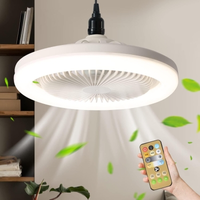 10 in. White Small Bladeless Fan, Socket Enclosed Ceiling Fan with Light Remote, Flush Mount Mini Ceiling Fan Chandelier for Garage Utility Room Tool Room