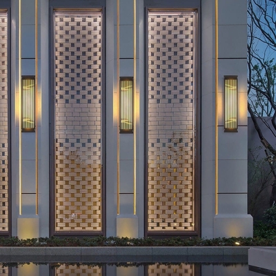 Modern Stainless Steel Outdoor Wall Light with Unique Hollow Pattern and Marble Lampshade for Courtyard, Gate, and Walkway Lighting