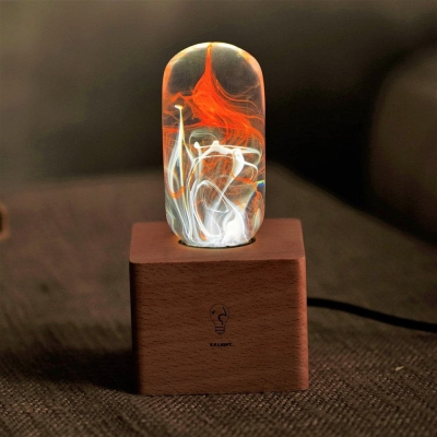 Red and White Capsule-Shaped EP Light Table Lamp with Wooden Base Creative Decorative Lamp for Home Office