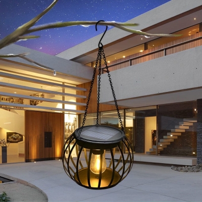 Rustic Hanging Solar Lanterns for Outdoor Decor, Iron &amp; ABS Material, Auto-Charging, Perfect for Patio, Porch, Halloween, and Christmas