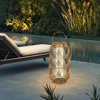 Solar-Powered Rattan Floor Lamp with High-Efficiency Charging, Portable Outdoor Lanterns for Garden, Patio, Balcony, and Front Door Decor
