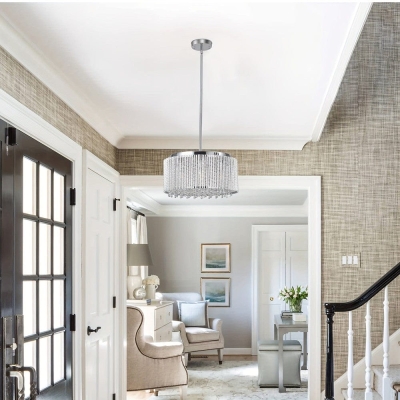 Chrome Crystal Chandelier Pendant Light, Modern Round Crystal Hanging Pendant Light Chandelier for Dining Room Kitchen Bedroom Living Room