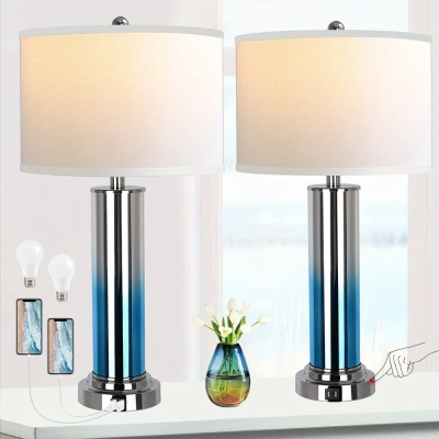 Set of 2 Contemporary Blue Table Lamp Desk Lamp with USB Port, Dimmable Bedside Lamp for Bedroom NightStand Living Room Office