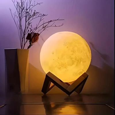 Modern LED Moon-Shaped Desk Lamp, Globe Night Light with Stand for Reading Home Decor