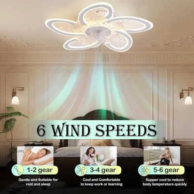 Remote Control Ceiling Fan with Light, Crystal Flower Ceiling Fan with Dimmable LED Light, Low Profile Flush Mount Ceiling Fan for Bedroom Living Room