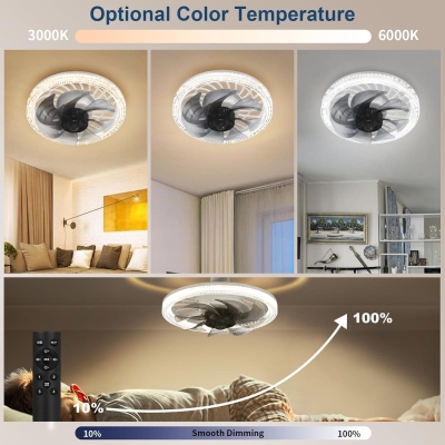 Bladeless Fandelier Remote Control Ceiling Fan and Light, Low Profile Ceiling Fan Light Fixture Ceiling Fan, Modern Gray Ceiling Fan