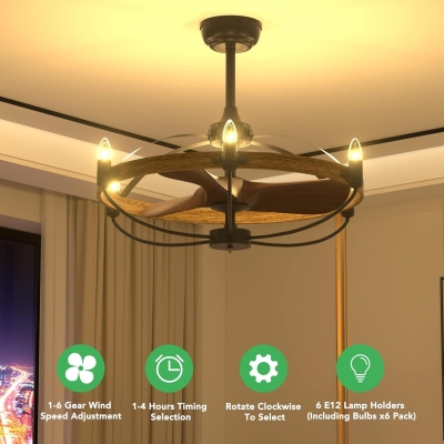 Unique Farmhouse Ceiling Fan with Lights, Vintage Caged Low Profile Fandaliers Ceiling Fan, Candle Chandelier Ceiling Fan for Living Room Bedroom Kitchen