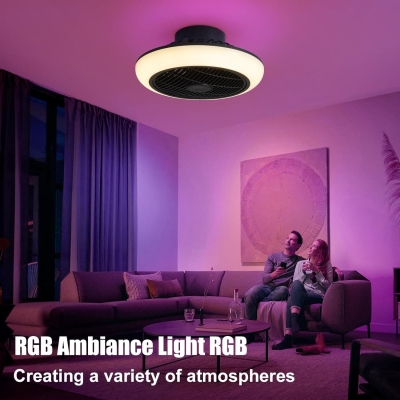 16 in. Black Small Low Profile Ceiling Fan and Light Remote, Dimmable RGB Fan Light, Flush Mount Bladeless Enclosed Ceiling Fan for Bedroom Kids Room Party