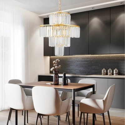 12-Light French Gold Plus Transparent Crystal Geometric Chandelier, Modern Crystal Chandelier Pendant Light Fixture for Dining Bedroom Living Room