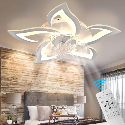 Modern Flower-Shaped Ceiling Fan with LED Light and Remote Control, Smart Dimmable Ceiling Fan for Living Room Bedroom Kitchen