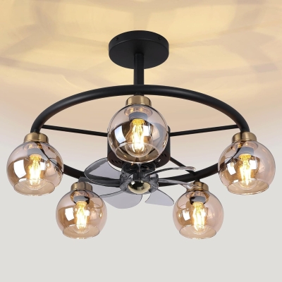 Black Chandelier Ceiling Fan with Lights and Remote Control, Reversible Quiet Ceiling Fans with Globe Glass Lampshade