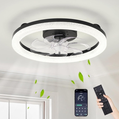 20 in. Dimmable Modern Flush Mount Ceiling Fan without Blades for Bedroom Living Room, Ceiling Fan on Low Ceiling with Lights and Remote