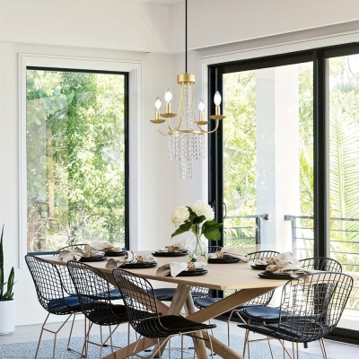 4-Light Luxury Gold Crystal Pendant Light, Modern Candle Ceiling Pendant Light Fixture for Kitchen Island Dining Room Hallway Foyer Bedroom