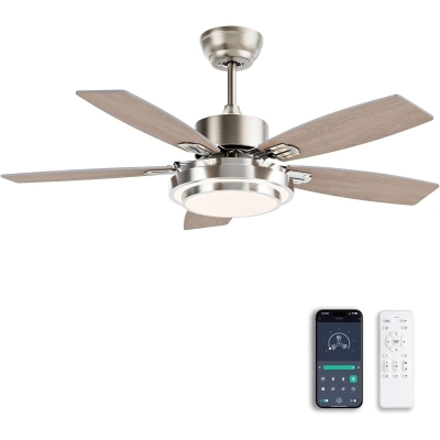 42 in. Ceiling Fan with Light and Remote APP Control, Modern Silver Reversible Quiet Ceiling Fan for Bedroom Living Room, Outdoor Fan for Patio