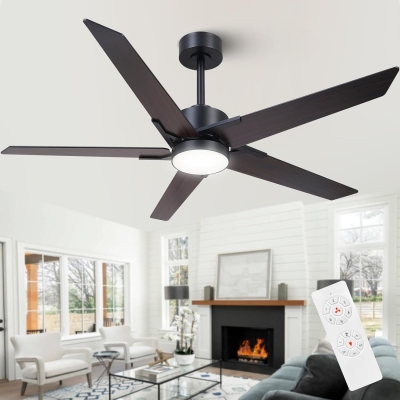 52 in. Black Modern Ceiling Fan with Light and Remote Control, Walnut Wood Ceiling Fan for Bedroom Living Room, Outdoor Fan for Patio