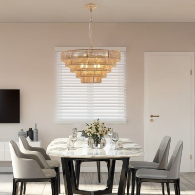 Large Round Pendant Light Chandelier, Bohemian Style Rattan Woven Pendant Light