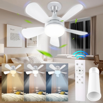 White Socket Fan Light with Remote, Dimmable Bedroom Ceiling Fans, Living Room Ceiling Fan with Light, Kitchen Ceiling Fans