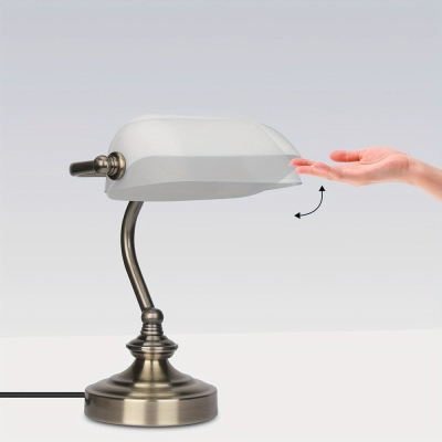 White Banker Desk Lamp for Reading, Classic Bronze Desk Lamp, Vintage Table Lamp for Home Office Nightstand Bedside Study Library Decor