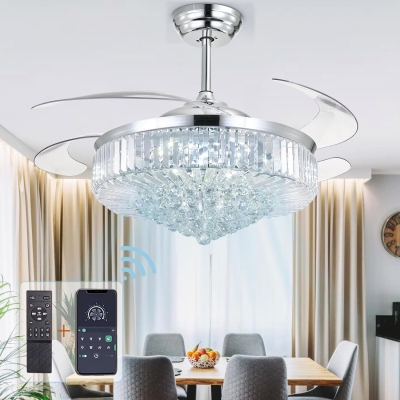 42 in. Luxury Retractable Fandelier Ceiling Fan, Magic Dimmable Crystal Ceiling Fan Chandelier, Hidden Ceiling Fan for Living Room Dining Room