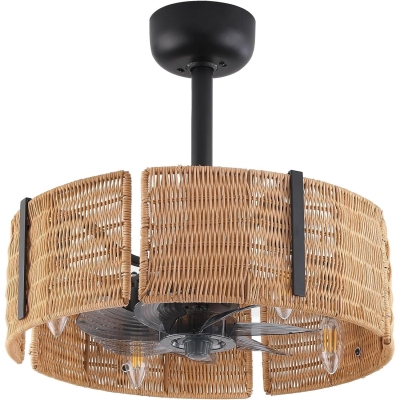 18 in. Caged Ceiling Fan with Light and Remote, Rattan Reversible Ceiling Fan Winter Summer, Chandelier Ceiling Fan for Bedroom Living Room Kitchen