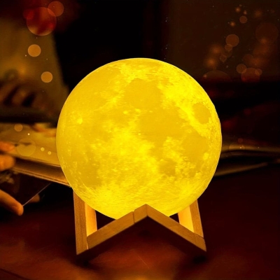 Set of 2 Moon Desk Lamp Table Lamp Art Decorative Table Lamp with Wooden Stand Remote Touch Control for Birthday Wedding Halloween New Year Gift