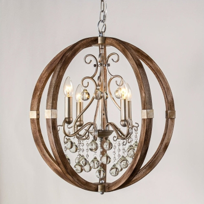 Candle Style Globe Chandelier, Brown Caged Shape Chandelier with Crystal Accents for Living Room