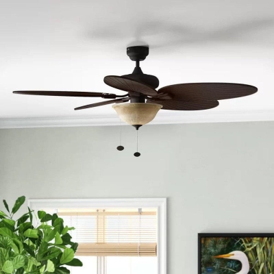 52 in. Brown Tropical Ceiling Fan, Indoor Ceiling Fan with Light Pull Chain Control for Living Room, Reversible Outdoor Ceiling Fan for Porch