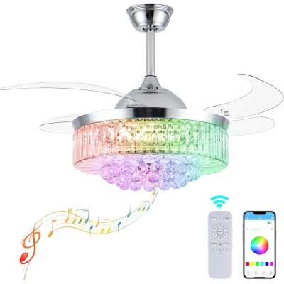 42 in. Crystal Chandelier Ceiling Fan with RGB Light and Remote, Retractable Fandelier Ceiling Fan with Speaker, Smart Fans for Living Room