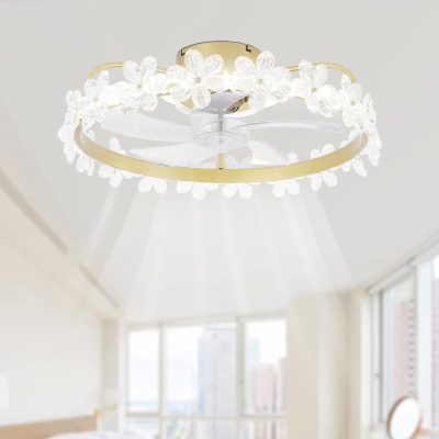 22 in. Dimmable Flush Mount Low Profile Ceiling Fan with APP Control for Kids Room, Small Fandelier Ceiling Fan with Light and Remote