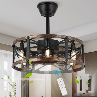 19 in. Farmhouse Ceiling Fan with Light, Small Caged Ceiling Fandelier for Bedroom, Black Bladeless Low Profile Enclosed Ceiling Fan