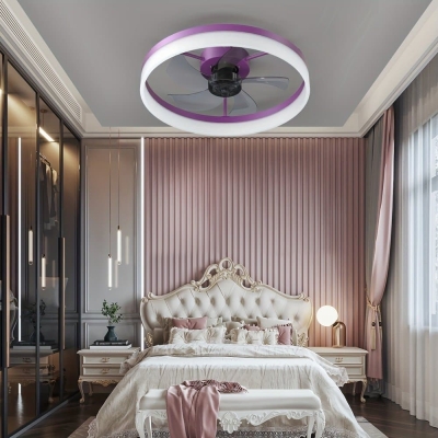 Round Purple Ceiling Fan with Lights, Modern Dimmable LED Ceiling Fan, Low Profile Ceiling Fan with Light Remote Control