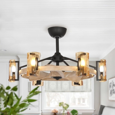 34 in. Wagon Wheel Shaped Farmhouse Ceiling Fan with Light Kit Remote Control, Reversible Blades