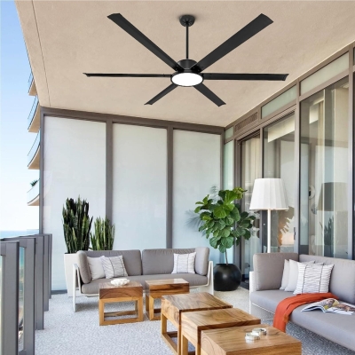 72 in. Contemporary Modern Remote Control Ceiling Fan and Light, 6 Metal Blade Fan, Reversible Quiet Black Ceiling Fan for Living Room, Garage Ceiling Fan