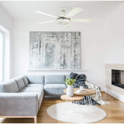 52 in. White Indoor Ceiling Fan with Light, Modern Ceiling Fan with Light
