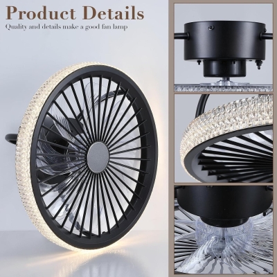 Low Profile Flush Mount Ceiling Fan with Lights and Remote, Small Black Modern Bladeless Enclosed Ceiling Fan Light Fixture for Bedroom Kitchen