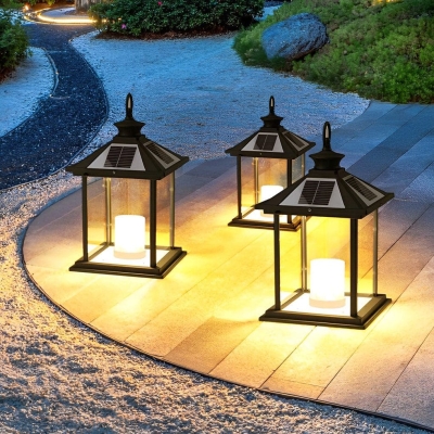Solar Outdoor Deck Post Lights with Artistic Yellow Marble Candle Lampshade, High Charging Efficiency, and Versatile Hanging Lantern Option
