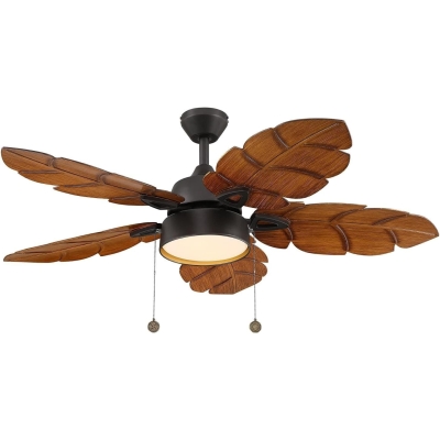 52 in. Tropical Ceiling Fan with Light Pull Chain, Palm Leaf Ceiling Fan for Living Room Bedroom Kitchen, Reversible Bronze Outdoor Ceiling Fan for Patio